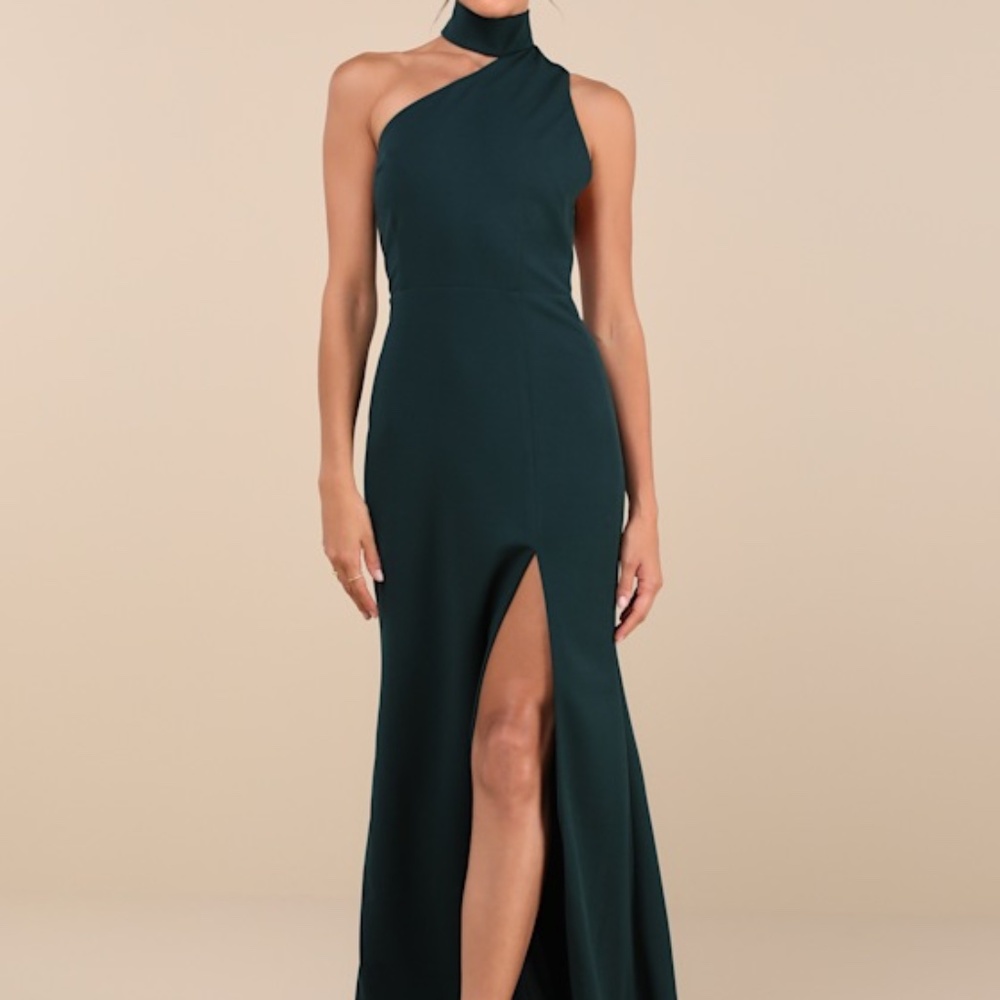 Keep It Interesting Green Asymmetrical Cutout Halter Maxi Dress